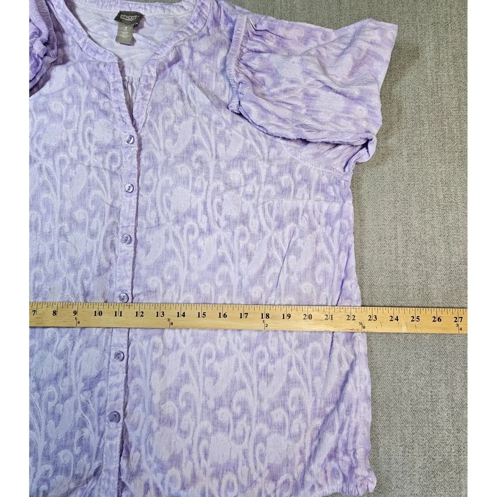Chicos Women's Purple Blouse 3/4‎ Sleeve 100% Cotton Size 3